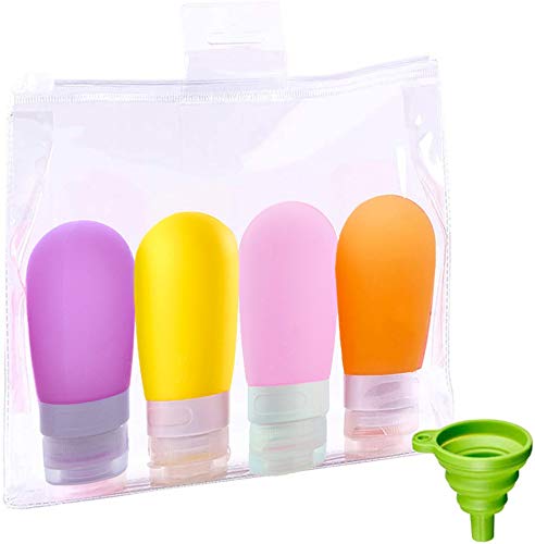 Juego de botellas de viaje de silicona con neceser transparente, bolsa de aseo, bolsa de cosméticos, contenedor de viaje a prueba de fugas