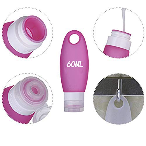 Juego de botellas de viaje de silicona con neceser transparente, bolsa de aseo, bolsa de cosméticos, contenedor de viaje a prueba de fugas