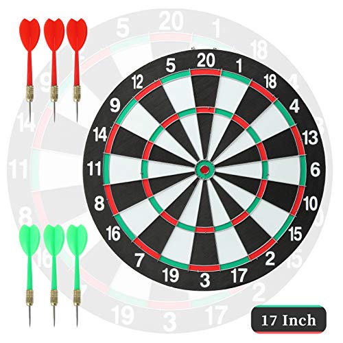 Juego de dardos de 43,5 cm , Tablero de Dardos para Adultos, Dardos Profesionales,Tablero de Dardos de Doble Cara Incluye 6 dardos con punta de metal, para fiestas, oficinas, bares y tiempo en familia