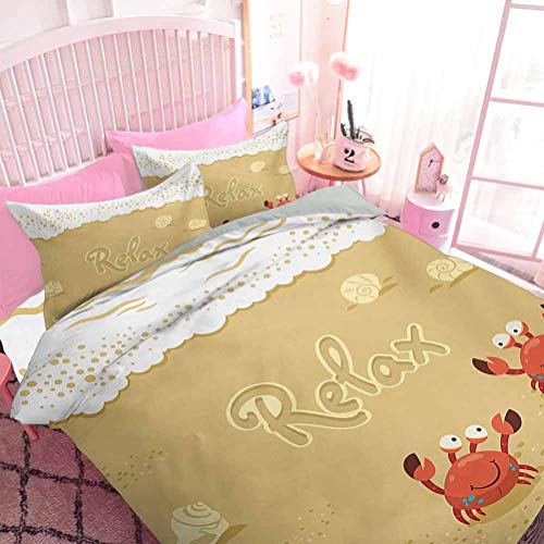 Juego de edredón ligero 3 tarjetas de verano divertidas con lindos cangrejos en la playa vacaciones vacaciones temáticas impresión (3 piezas, California King Size) microfibra suave