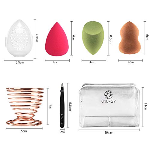 Juego de esponjas de maquillaje 8 en 1 de Energy con estuche organizador de viaje (Red+Green+Coffee)
