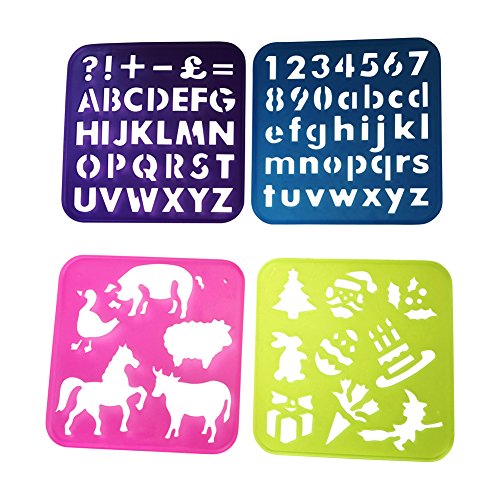 Juego de plantillas para dibujar grandes, 34 piezas, incluye 20 plantillas para dibujo, tijeras para manualidades, bloque y 10 lápices, en una práctica bolsa de transporte -