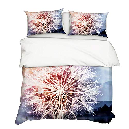 Juego de Ropa de Cama 3 Piezas Incluye 1 Funda Nórdica 140x200cm y 2 Funda de Almohada 50x75 cm, Poliéster Microfibra Juego de Fundas de Edredón (Diente de León)