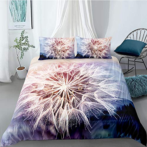 Juego de Ropa de Cama 3 Piezas Incluye 1 Funda Nórdica 140x200cm y 2 Funda de Almohada 50x75 cm, Poliéster Microfibra Juego de Fundas de Edredón (Diente de León)