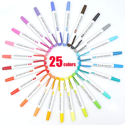 Juego de rotuladores de resaltado en colores pastel, 25 rotuladores de arcoíris de dos cabezas, punta de cincel de escritorio para estudiantes, colores fluorescentes surtidos