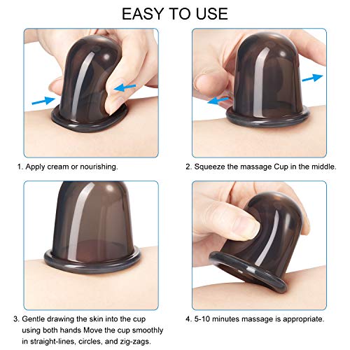 Juego de Ventosas Faciales Masaje Ahuecamiento de Cara y Ojos, Set de Ventosas Faciales Tazas de Silicona con Cepillo Exfoliante para Cara Cuello Piel (Pequeño Mediano Grande, Negro)