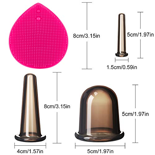 Juego de Ventosas Faciales Masaje Ahuecamiento de Cara y Ojos, Set de Ventosas Faciales Tazas de Silicona con Cepillo Exfoliante para Cara Cuello Piel (Pequeño Mediano Grande, Negro)