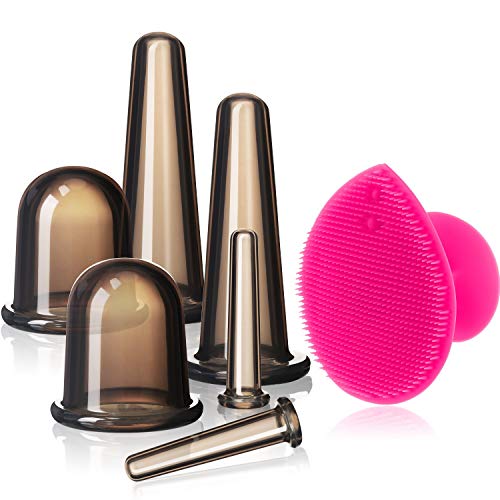 Juego de Ventosas Faciales Masaje Ahuecamiento de Cara y Ojos, Set de Ventosas Faciales Tazas de Silicona con Cepillo Exfoliante para Cara Cuello Piel (Pequeño Mediano Grande, Negro)