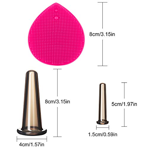 Juego de Ventosas Faciales Masaje Ahuecamiento de Cara y Ojos, Set de Ventosas Faciales Tazas de Silicona con Cepillo Exfoliante para Cara Cuello Piel (Pequeño Mediano, Negro)