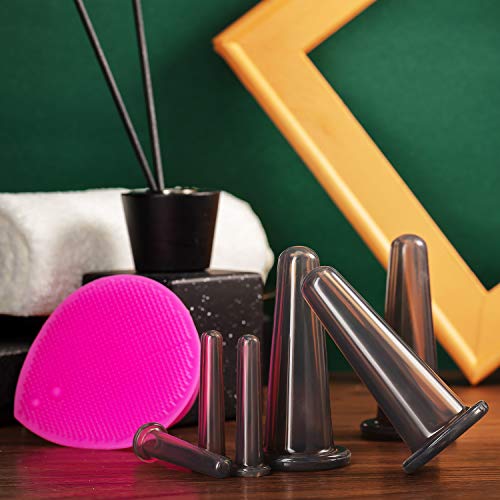 Juego de Ventosas Faciales Masaje Ahuecamiento de Cara y Ojos, Set de Ventosas Faciales Tazas de Silicona con Cepillo Exfoliante para Cara Cuello Piel (Pequeño Mediano, Negro)