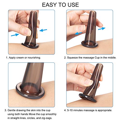 Juego de Ventosas Faciales Masaje Ahuecamiento de Cara y Ojos, Set de Ventosas Faciales Tazas de Silicona con Cepillo Exfoliante para Cara Cuello Piel (Pequeño Mediano, Negro)