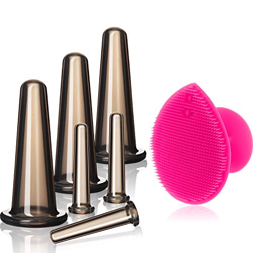 Juego de Ventosas Faciales Masaje Ahuecamiento de Cara y Ojos, Set de Ventosas Faciales Tazas de Silicona con Cepillo Exfoliante para Cara Cuello Piel (Pequeño Mediano, Negro)