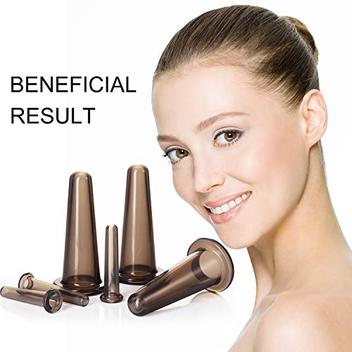 Juego de Ventosas Faciales Masaje Ahuecamiento de Cara y Ojos, Set de Ventosas Faciales Tazas de Silicona con Cepillo Exfoliante para Cara Cuello Piel (Pequeño Mediano, Negro)