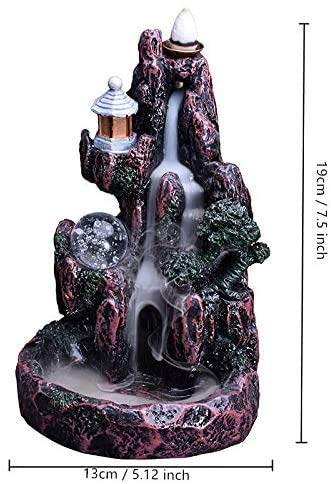 JULAN - Quemador de incienso con bola de cristal LED, incluye 100 conos de incienso – Soporte de incienso de montaña con efecto de fuente de humo de dragón – Decoración para el hogar