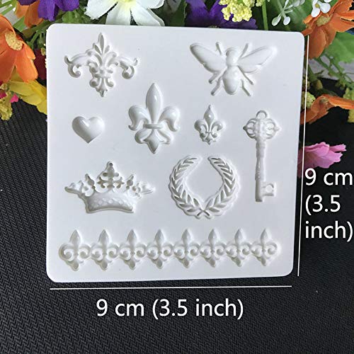 Juland Silicona Pastel de Fondant Molde para Chocolate, Hornear, Artesanía con Azúcar, Arcilla Polimérica, Jabón, Magdalena - Abeja Corona Espejo Clave Encaje de Corazon Marco de la Foto - Gris