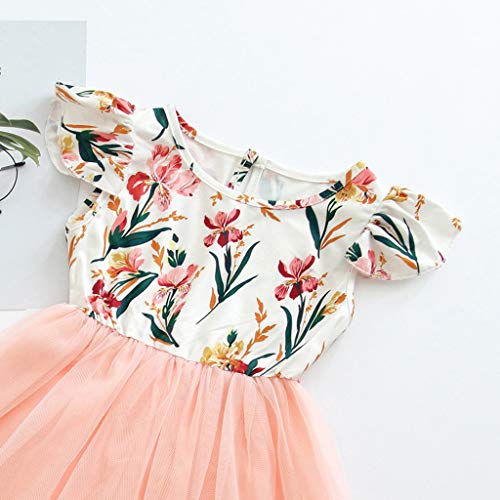 Julhold Verano Niño Niño Bebé Niña Casual Suelta Manga Corta Flor Encaje Fiesta Princesa Vestido Suelto Ropa 0-4 Años Rosa rosa 3-4 Años