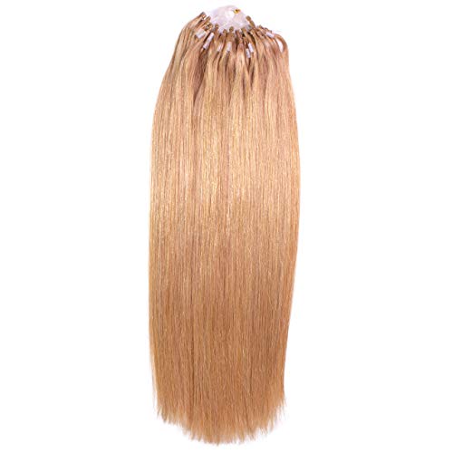 Just Beautiful Hair 25 x 0.8g REMY Extensiones de micro ring pelo natural - 40cm, colore #27 rubio dorado oscuro, liso