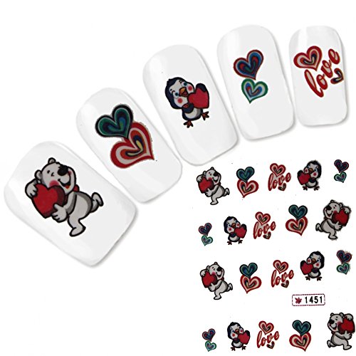 Just Fox – Nail Art Tattoo oso pájaro corazón LOVE uñas Pegatinas Soporte Water Decal