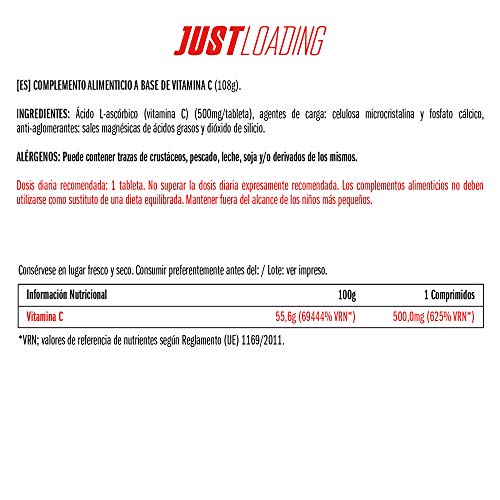 Just Loading - Vitamina C Pura 500 mg 120 Tabs - Sin gluten