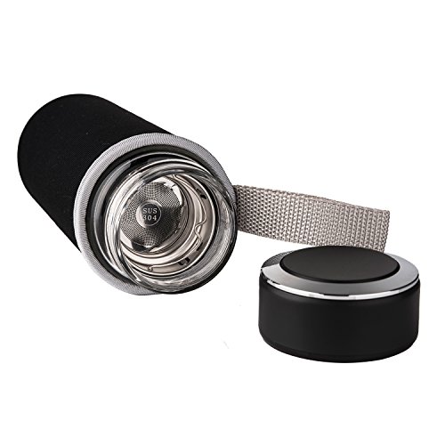 Justfwater Deportes Botella de Cristal de Vidrio con Infusor de Frutas,Con Filtro Colador para Té, con Funda, Jarra de Café