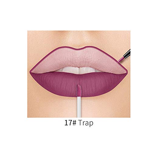 JUTOO Brillo labial dos en uno + delineador de labiosQIBEST Perfilador de labios duradero de doble punta Lápiz delineador de labios a prueba de agua Brillo de labios