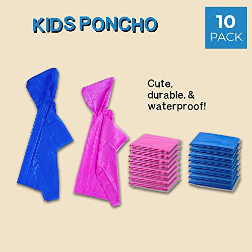 Juvale Ponchos de Lluvia Desechables de Emergencia para niños con Capucha (Paquete de 10) - Azul, Rosa