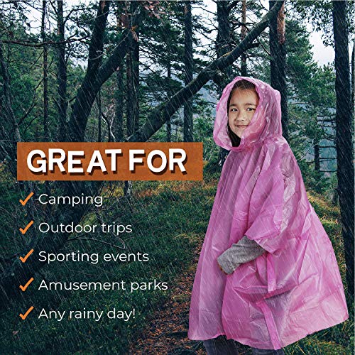 Juvale Ponchos de Lluvia Desechables de Emergencia para niños con Capucha (Paquete de 10) - Azul, Rosa