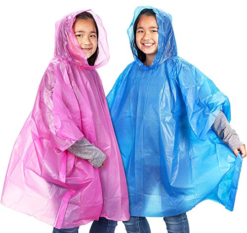 Juvale Ponchos de Lluvia Desechables de Emergencia para niños con Capucha (Paquete de 10) - Azul, Rosa