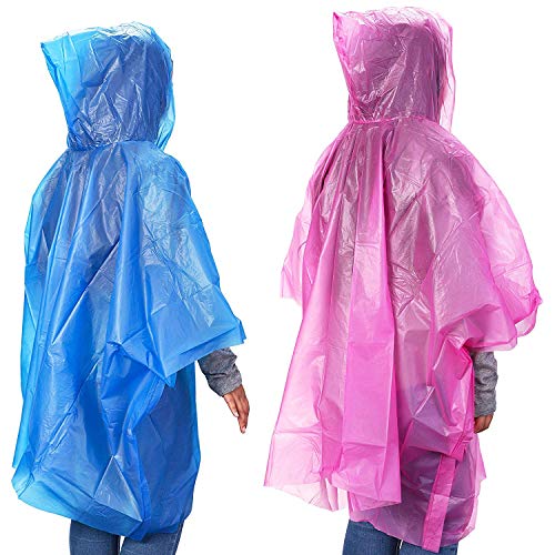 Juvale Ponchos de Lluvia Desechables de Emergencia para niños con Capucha (Paquete de 10) - Azul, Rosa