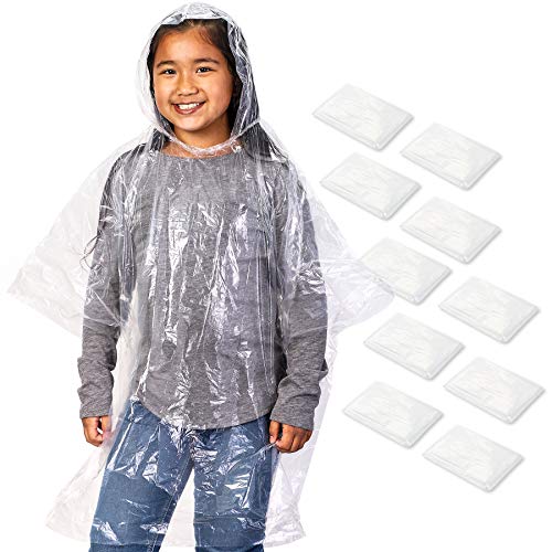 Juvale Ponchos de lluvia desechables de emergencia para niños con capucha Paquete de 10 Claro