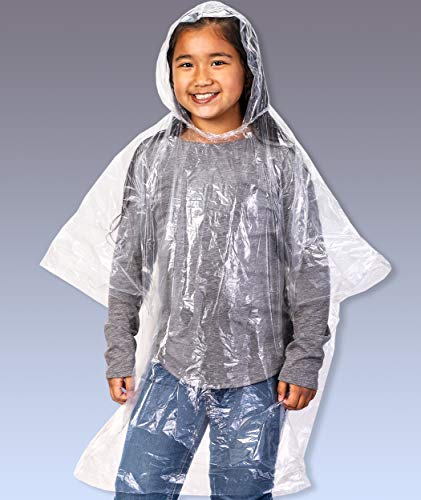 Juvale Ponchos de lluvia desechables de emergencia para niños con capucha Paquete de 10 Claro