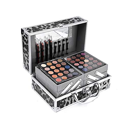 JWR Estuche de cosméticos Kit de Maquillaje Sombra de Ojos Rubor Espejo Corrector Lápiz Labial Estuche Maletas,Black