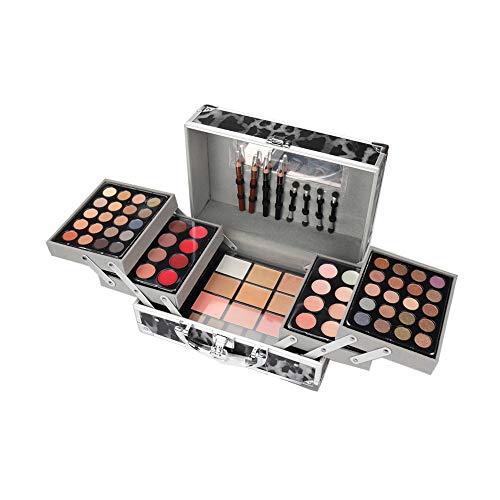 JWR Estuche de cosméticos Kit de Maquillaje Sombra de Ojos Rubor Espejo Corrector Lápiz Labial Estuche Maletas,Black