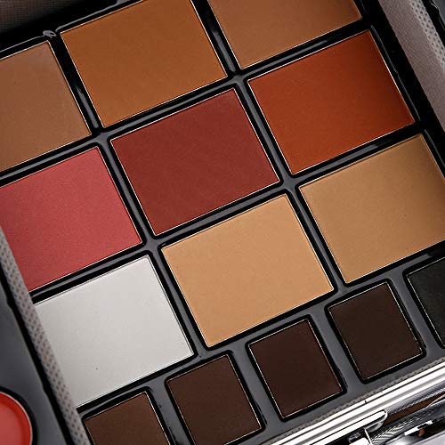 JWR Estuche de cosméticos Kit de Maquillaje Sombra de Ojos Rubor Espejo Corrector Lápiz Labial Estuche Maletas,Black