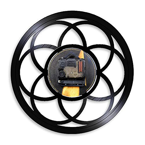 JXCDNB Flor de la Vida Diseño geométrico Geometría Sagrada Moderna Familia Semilla de la Vida LP Vinyl Record Reloj de Pared Hecho a Mano Regalo 12 Pulgadas