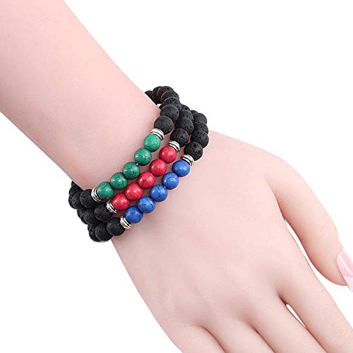 JXKA Pulsera Hombre Punk Pulsera de Pino Imperial Pulsera de Cuentas de Piedra Natural-Orquídea de Oro Azul Oscuro