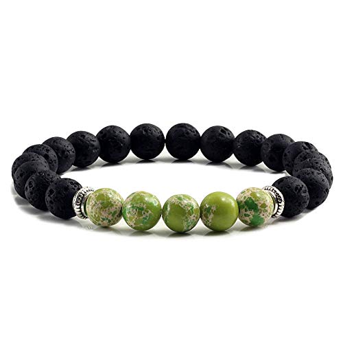 JXKA Pulsera Hombre Punk Pulsera de Pino Imperial Pulsera de Cuentas de Piedra Natural-Orquídea de Oro Azul Oscuro