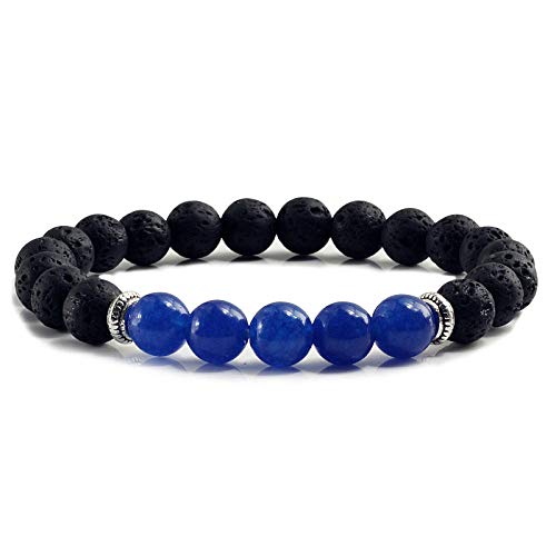 JXKA Pulsera Hombre Punk Pulsera de Pino Imperial Pulsera de Cuentas de Piedra Natural-Orquídea de Oro Azul Oscuro
