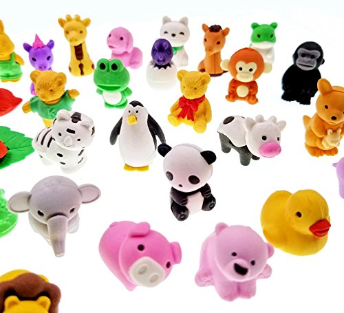 JZK 32 x Gomas borrar Animal pequeño Borrador Juguete Desmontable para niños Regalo Fiesta de cumpleaños Navidad Oficina Escuela papeleria Suministros