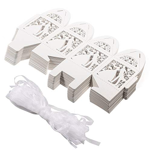 JZK 50 x Cajas regalo papel blanco para boda favorece dulces bombones dulces confeti, decoraciones para boda compromiso cumpleaños fiesta bodas banquete bodas