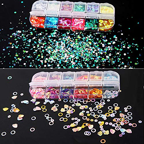 Kalolary 3 cajas Lentejuelas Holográficas de Uñas con Pinzas，Decoración Purpurinas Confeti Uñas Nail Art Glitter Brillos para Manicura y Diseños de Uñas