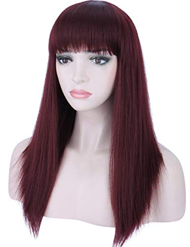 Kalyss Peluca sintética sedosa con reflejos de aspecto natural, larga resistente al calor, peluca con flequillo de pelo para mujer, uso diario