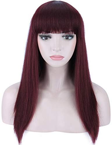 Kalyss Peluca sintética sedosa con reflejos de aspecto natural, larga resistente al calor, peluca con flequillo de pelo para mujer, uso diario