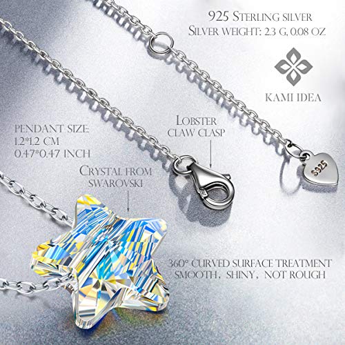 Kami Idea Collar de Plata 925 - Estrellas en el Cielo Noruego - Aurore Borealo Cristal de Swarovski, Collar para Mujer, Paquete de Regalo de Joyería