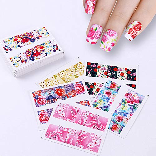 Kanggest.48 Hojas Pegatina de uñas uñas calcomanías autoadherentes Calcomanía Transferible Nail Art Pegatinas Nail Sticker para Mujeres diseños uñas para Fiesta de Flores uñas Clavo decoración