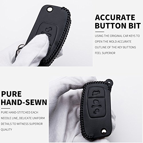 kaser Carcasa Funda de Piel con Llaveros para Llave Control Remoto Ford Fiesta Focus Galaxy Fusion S-MAX Kuga Ecosport Llave 3 Botones Protección Cuero Sintético de Mando a Distancia Coche