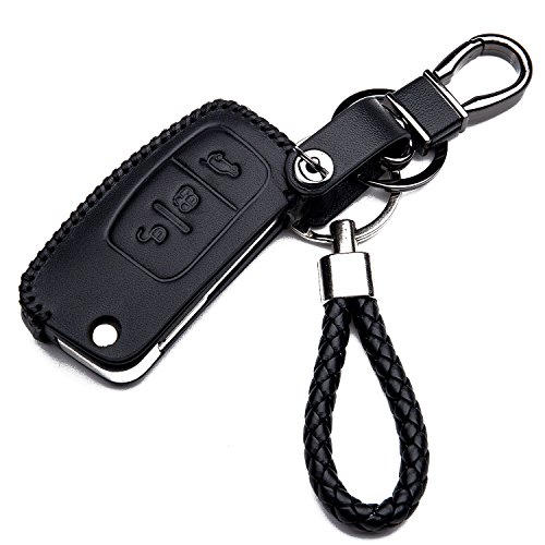 kaser Carcasa Funda de Piel con Llaveros para Llave Control Remoto Ford Fiesta Focus Galaxy Fusion S-MAX Kuga Ecosport Llave 3 Botones Protección Cuero Sintético de Mando a Distancia Coche