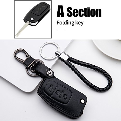 kaser Carcasa Funda de Piel con Llaveros para Llave Control Remoto Ford Fiesta Focus Galaxy Fusion S-MAX Kuga Ecosport Llave 3 Botones Protección Cuero Sintético de Mando a Distancia Coche
