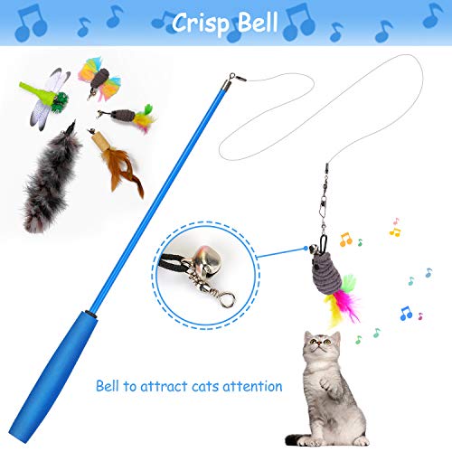 KATELUO Juguete Pluma de Gato, Juguetes para Gatos, Natural de Plumas Varita Gato Juguete con 5 Recargas Pluma, Juguete para Gatos (6pcs)