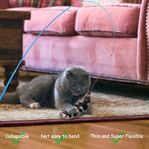 KATELUO Juguete Pluma de Gato, Juguetes para Gatos, Natural de Plumas Varita Gato Juguete con 5 Recargas Pluma, Juguete para Gatos (6pcs)
